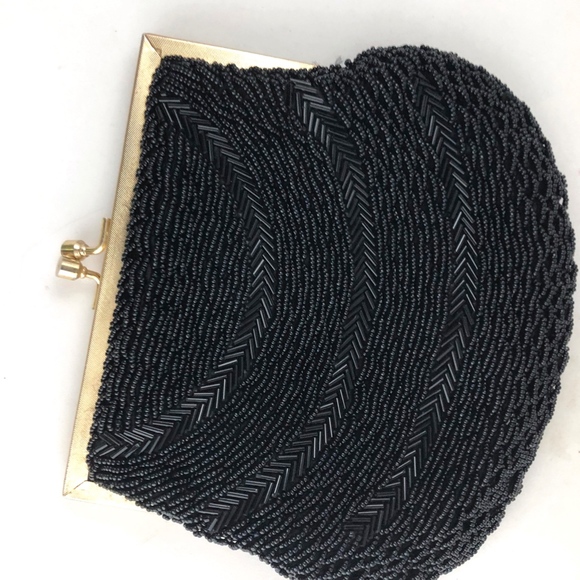 Vintage Black Beaded Evening Bag Purse Prom Homecoming - Picture 7 of 7